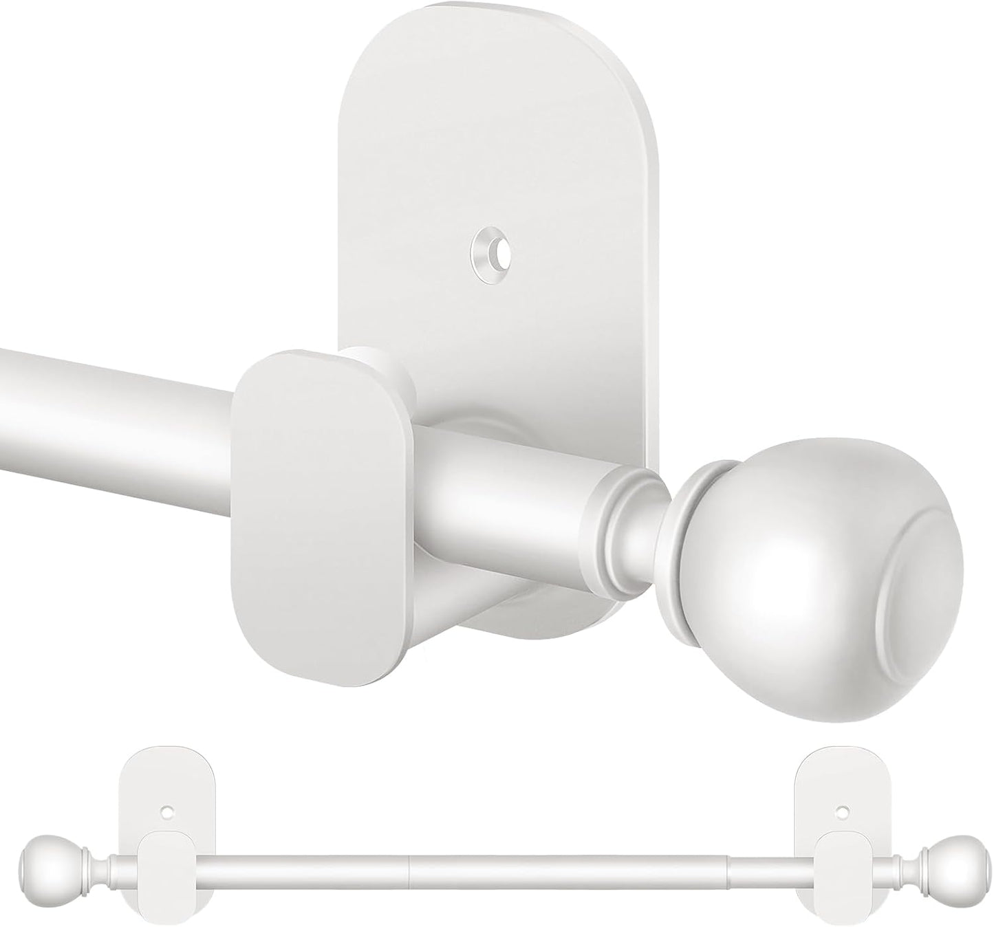 2 Pack Curtain Rods for Windows No Drilling 16 to 30 inch, USFOOK 5/8 Inch No Drill Curtain Rod with 3M Adhesive Brackets, Apartment Friendly Drapery Rods with Round Finials