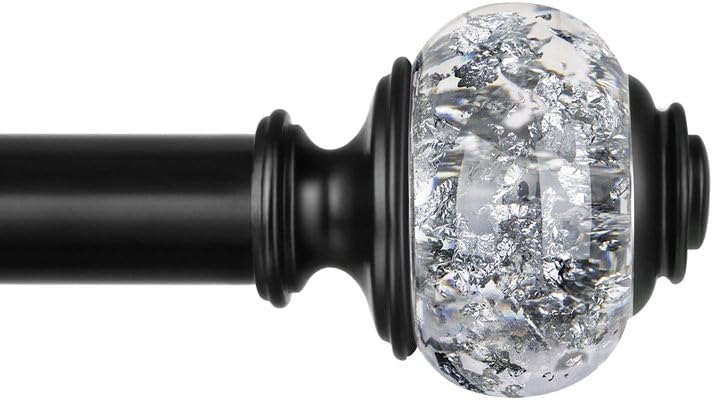 1 Inch Curtain Rods 72 to 144 Inches (6 to 12 ft) Telescoping Single Drapery Rod, USFOOK Heavy Duty Curtain Rods for Windows with Silver Decorative Translucent Finials