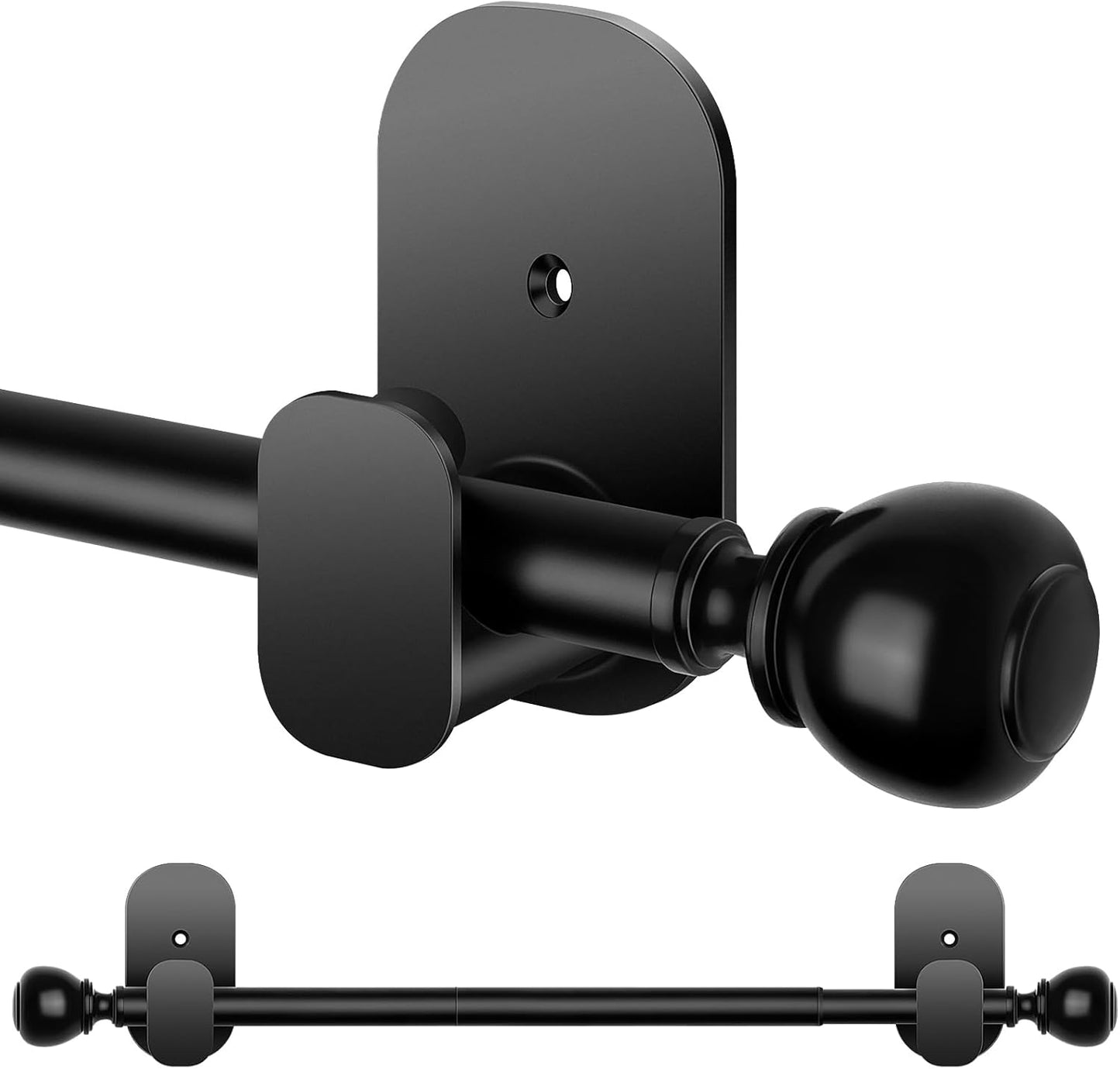 2 Pack Curtain Rods for Windows No Drilling 16 to 30 inch, USFOOK 5/8 Inch No Drill Curtain Rod with 3M Adhesive Brackets, Apartment Friendly Drapery Rods with Round Finials