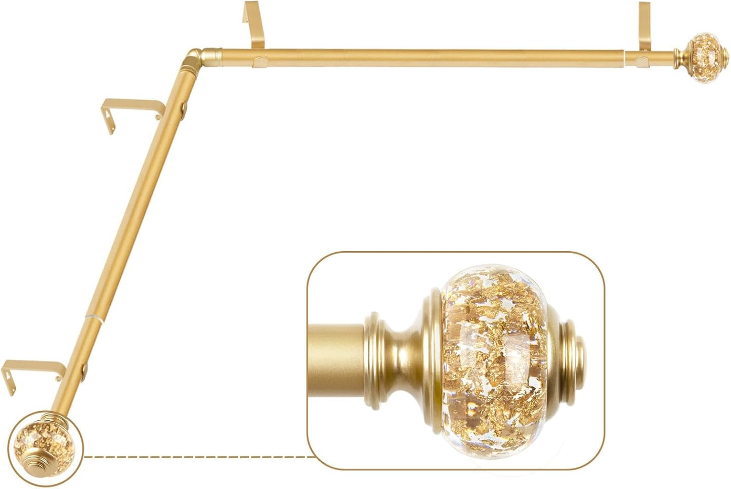 Corner Curtain Rods for Windows 48 to 84, USFOOK 3/4 Center Rod for Windows, Gold Decorative Drapery Rods 32 to 86 Inch with Bling Finials