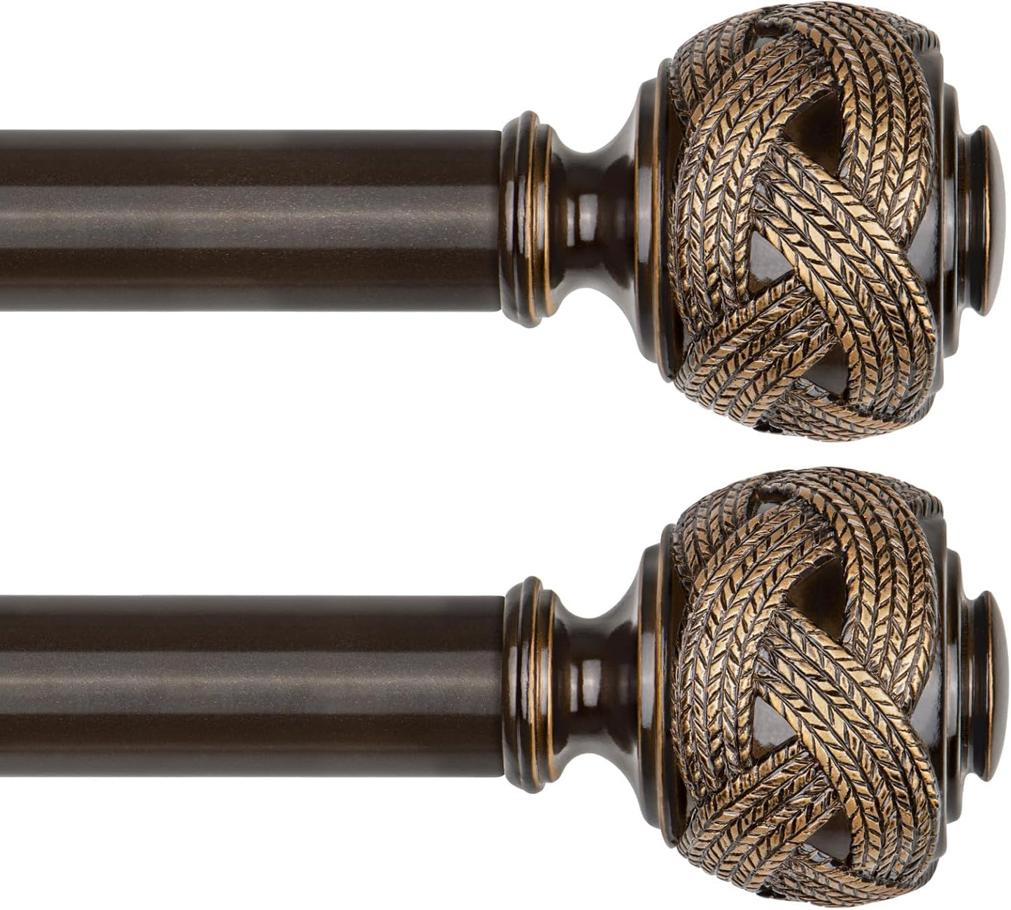Bronze Curtain Rod 32 to 58 Inches (2.6 to 4.8 ft), USFOOK 7/8 Inch Telescoping Splicing Curtain Rods for Windows 20 to 53 Inch, Drapery Rods with Leaf Finials