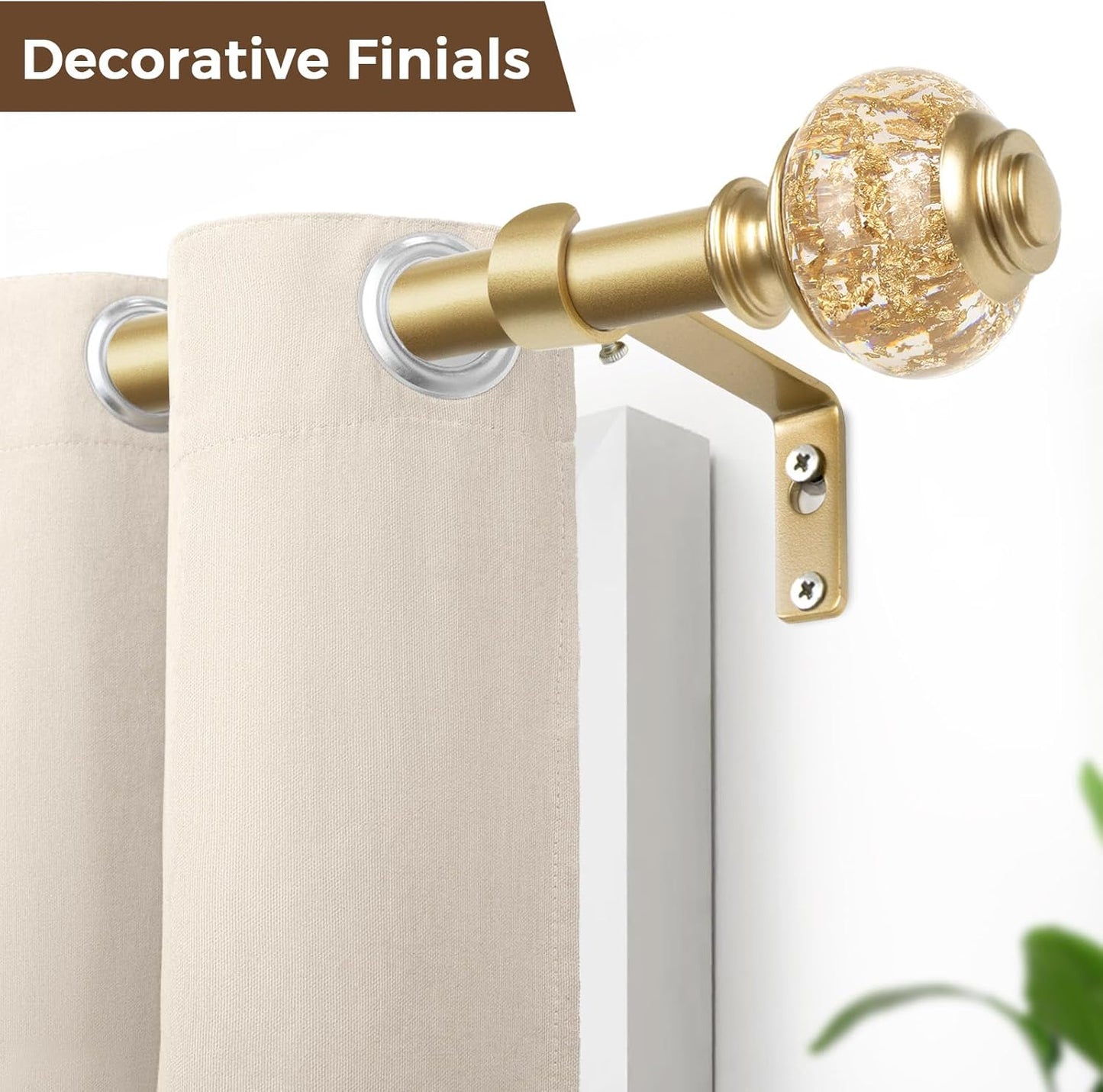 Corner Curtain Rods for Windows 48 to 84, USFOOK 3/4 Center Rod for Windows, Gold Decorative Drapery Rods 32 to 86 Inch with Bling Finials