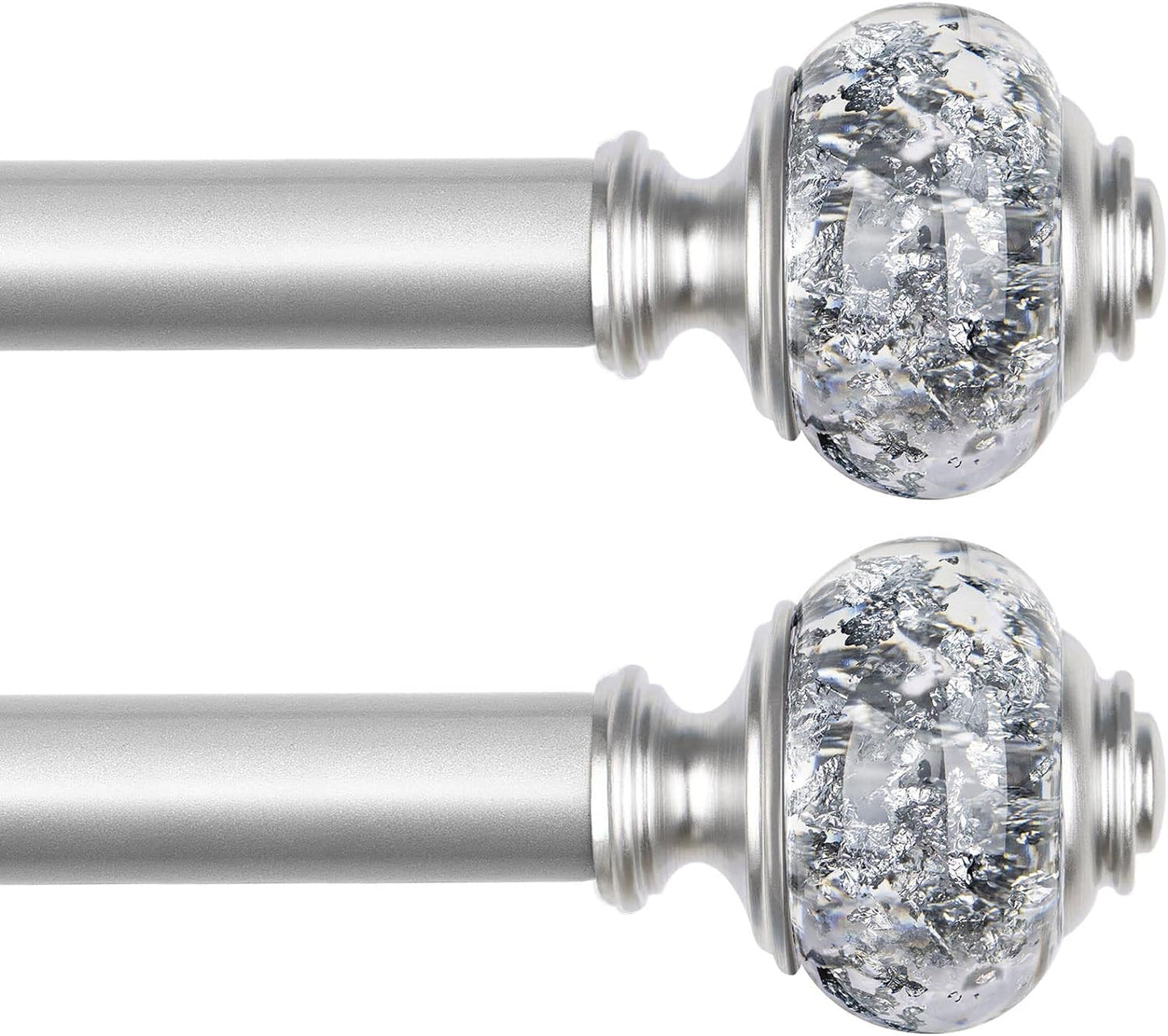 1 Inch Curtain Rods 72 to 144 Inches (6 to 12 ft) Telescoping Single Drapery Rod, USFOOK Heavy Duty Curtain Rods for Windows with Silver Decorative Translucent Finials