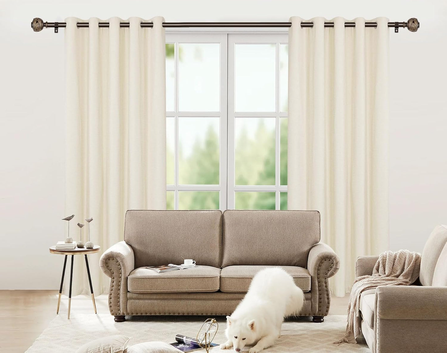 Bronze Curtain Rod 32 to 58 Inches (2.6 to 4.8 ft), USFOOK 7/8 Inch Telescoping Splicing Curtain Rods for Windows 20 to 53 Inch, Drapery Rods with Leaf Finials