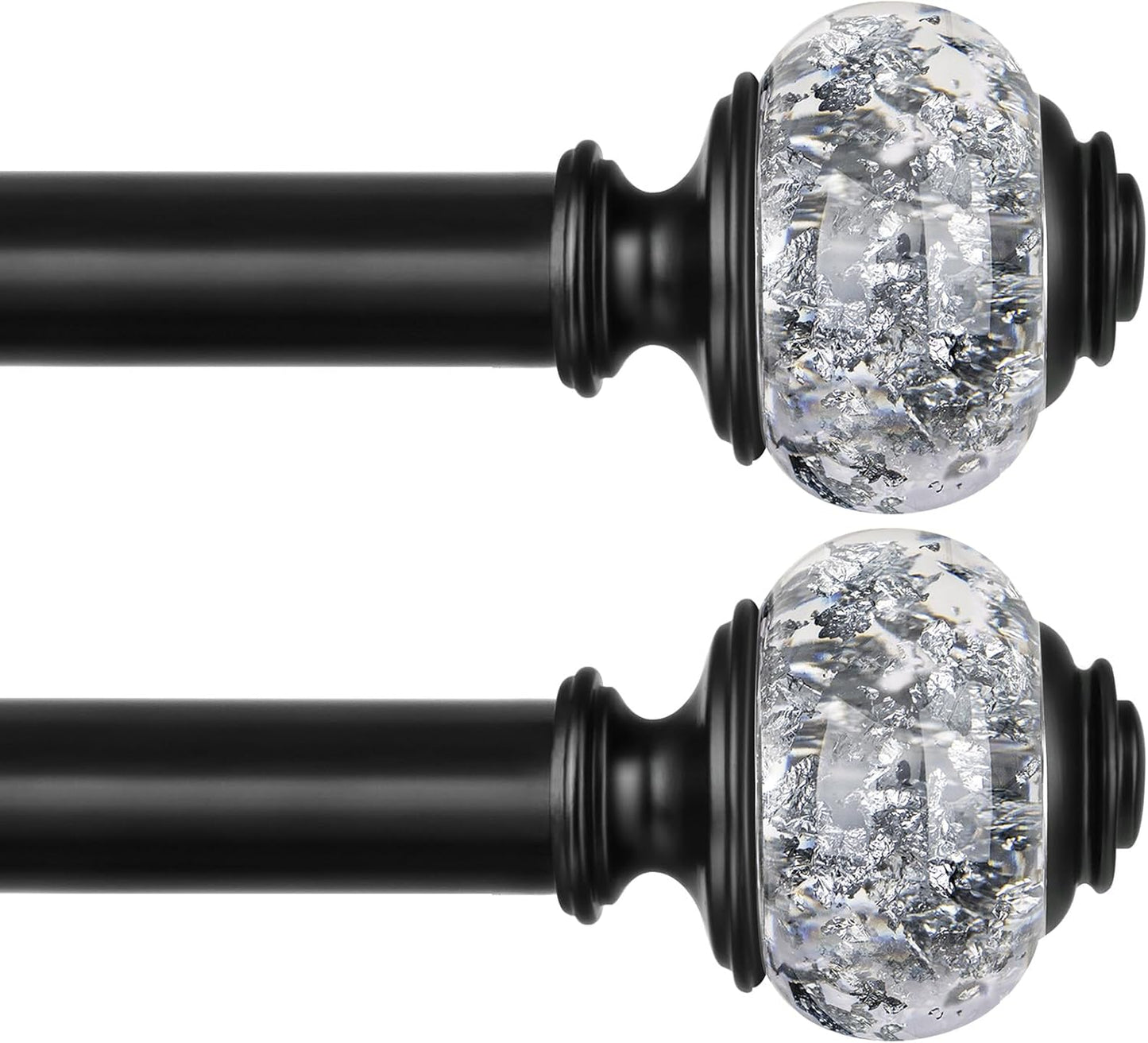 1 Inch Curtain Rods 72 to 144 Inches (6 to 12 ft) Telescoping Single Drapery Rod, USFOOK Heavy Duty Curtain Rods for Windows with Silver Decorative Translucent Finials