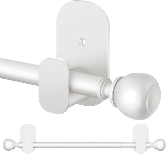 2 Pack Curtain Rods for Windows No Drilling 16 to 30 inch, USFOOK 5/8 Inch No Drill Curtain Rod with 3M Adhesive Brackets, Apartment Friendly Drapery Rods with Round Finials