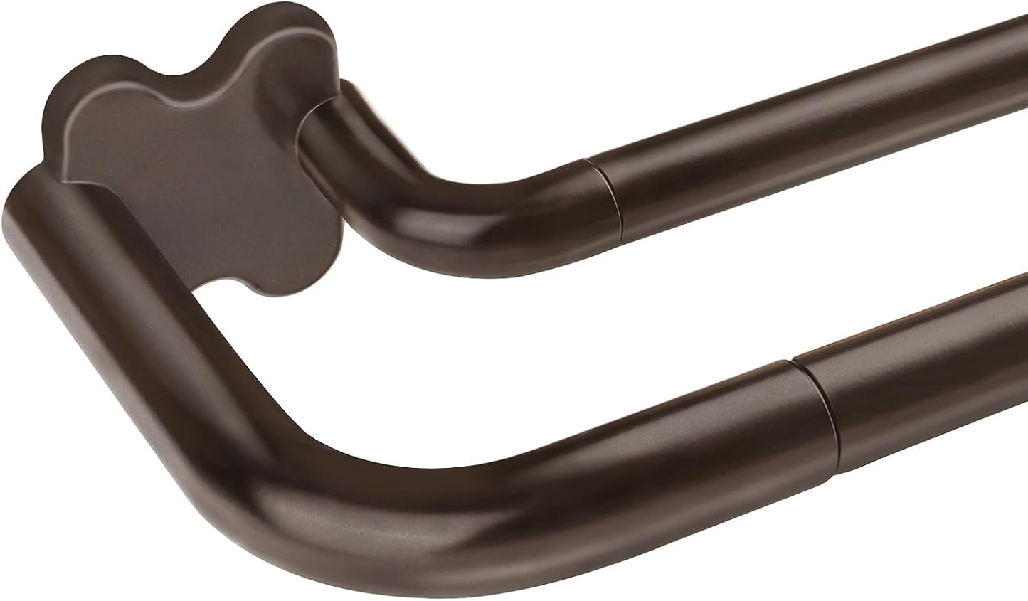 Black Double Curtain Rods, USFOOK Blackout Wrap Around Curtain Rods for Windows 32 to 58 Inch, 6/8 Inch Room Darkening Curtain Rod