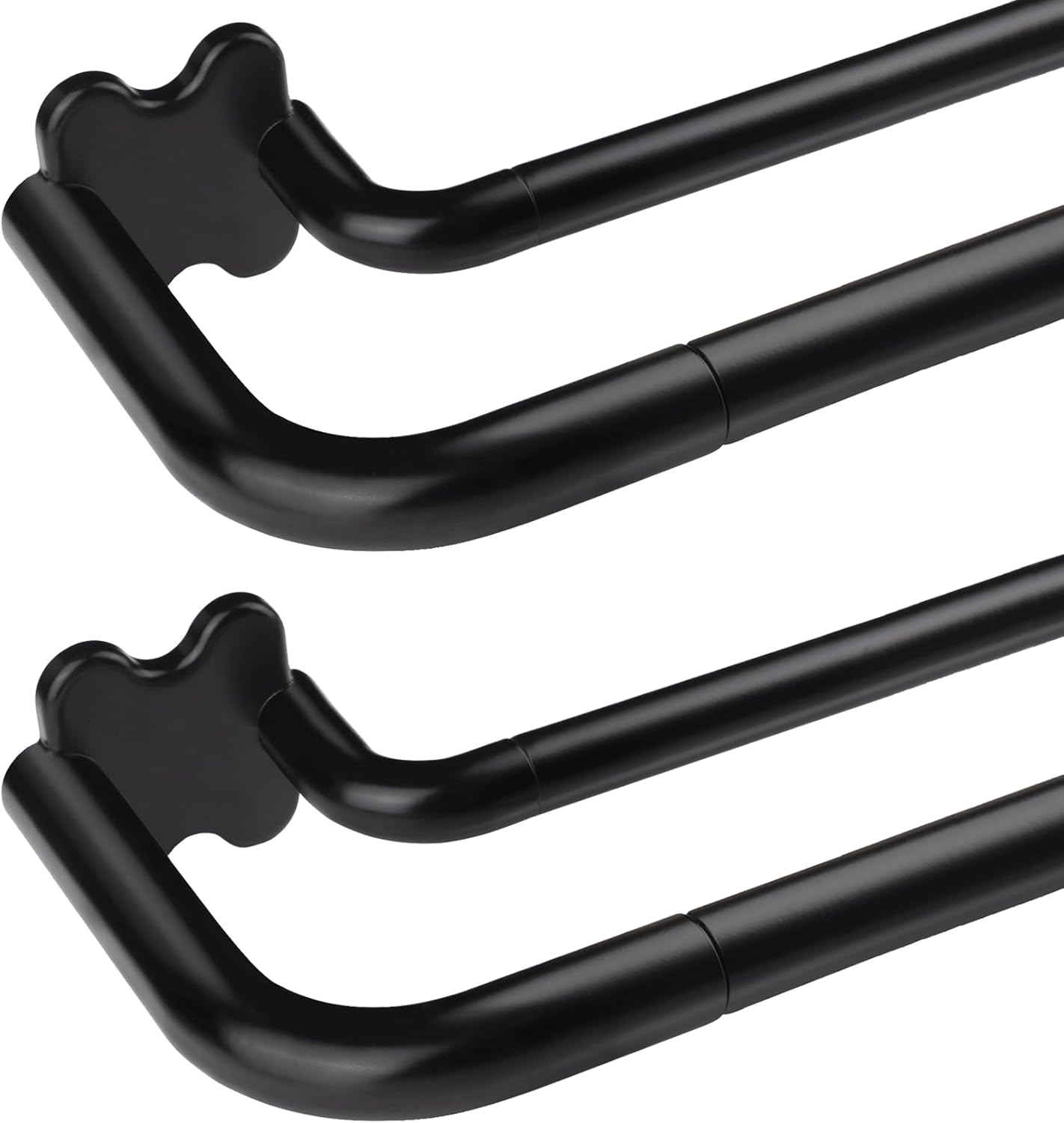 Black Double Curtain Rods, USFOOK Blackout Wrap Around Curtain Rods for Windows 32 to 58 Inch, 6/8 Inch Room Darkening Curtain Rod