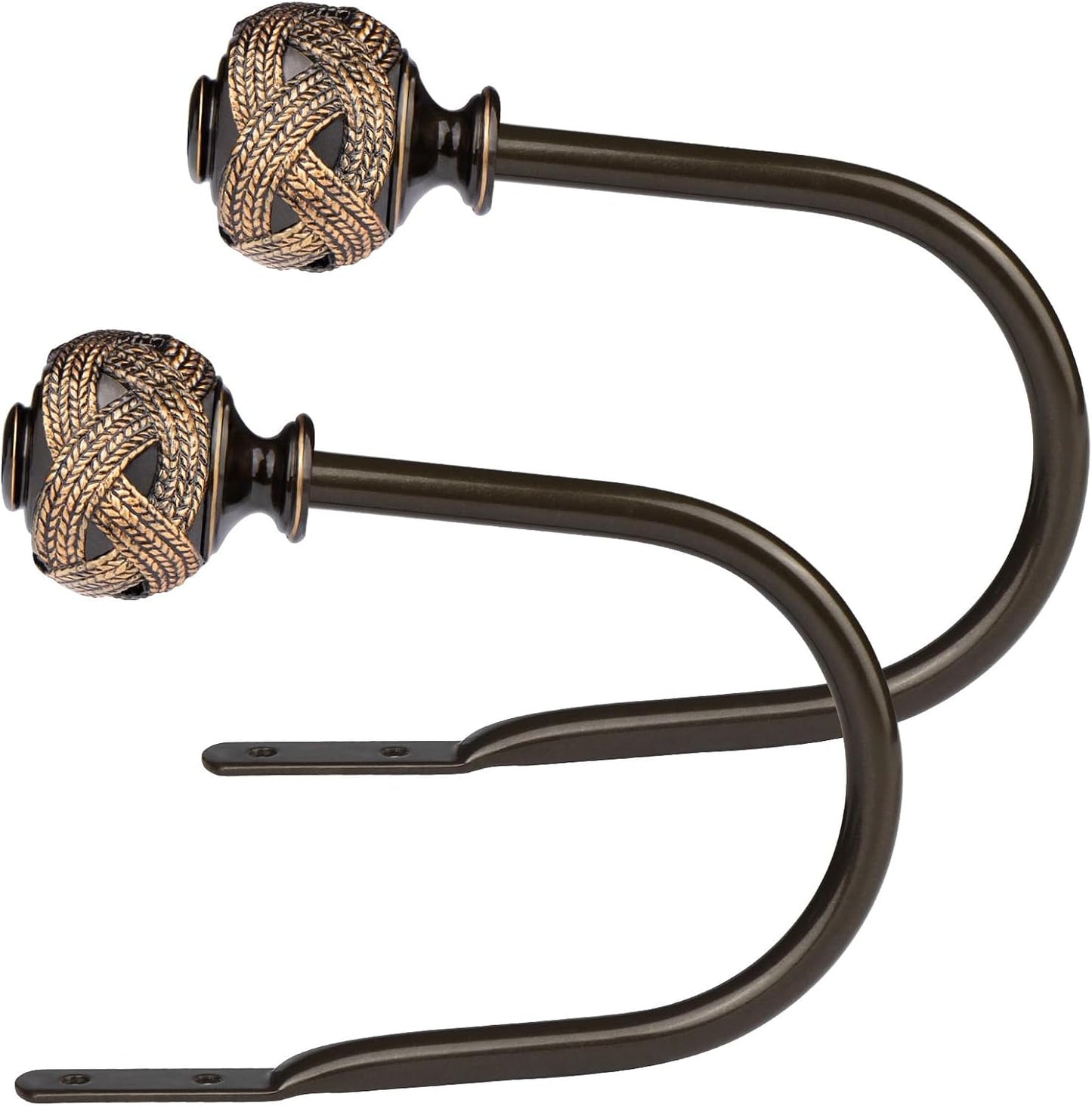 2 Pack Bronze Curtain Holdbacks, Decorative Window Drapery Tiebacks (2 Pack/1 Pair), Curtain Tie Back Hooks for Wall with Leaf Finials (4.3" L x 3.3" W)