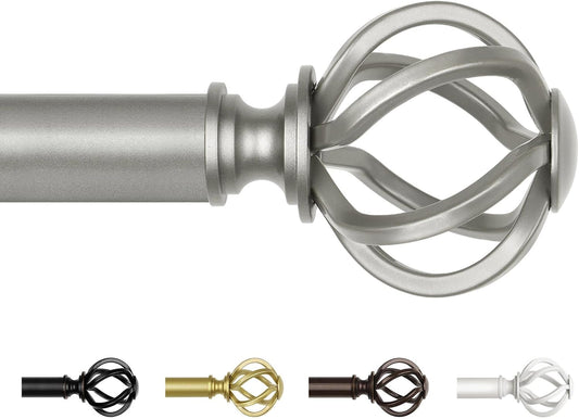 Antique Silver Curtain Rod 32 to 58 Inches (2.6 to 4.8 ft), USFOOK 7/8 Curtain Rods for Windows, Telescoping Splicing Drapery Rods with Twisted Cage Finials