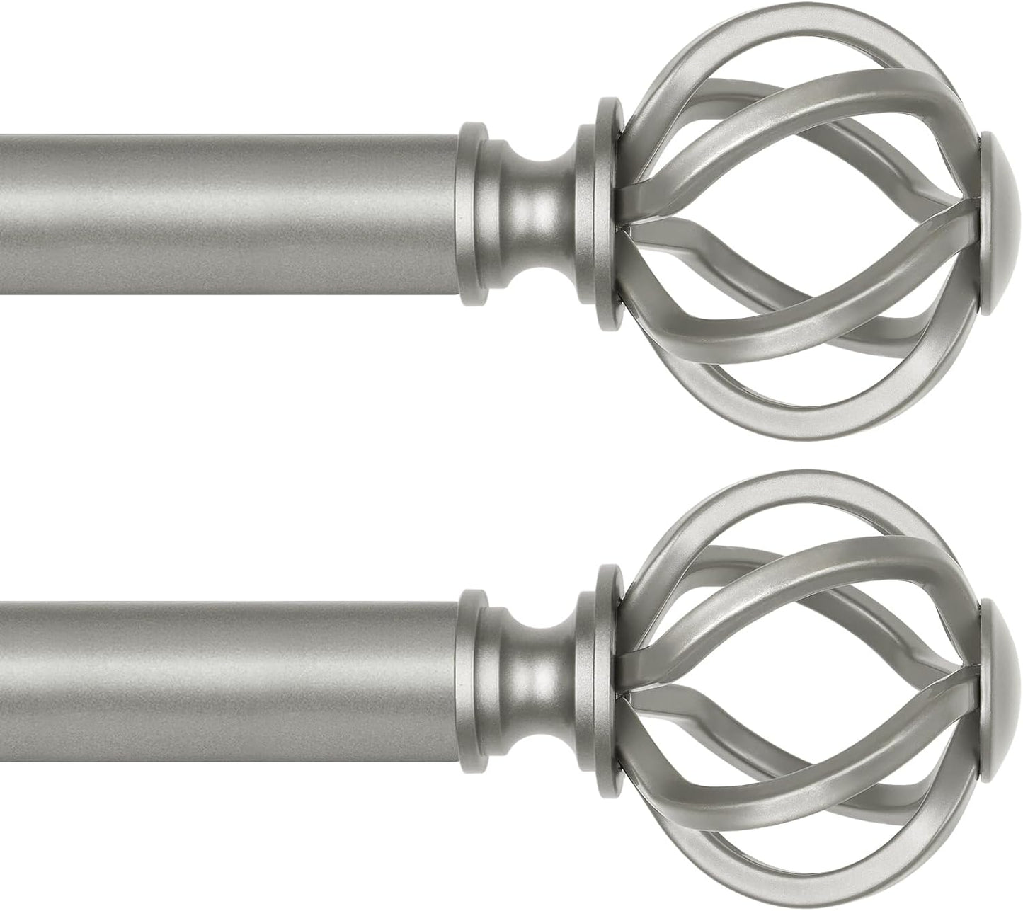 Antique Silver Curtain Rod 32 to 58 Inches (2.6 to 4.8 ft), USFOOK 7/8 Curtain Rods for Windows, Telescoping Splicing Drapery Rods with Twisted Cage Finials