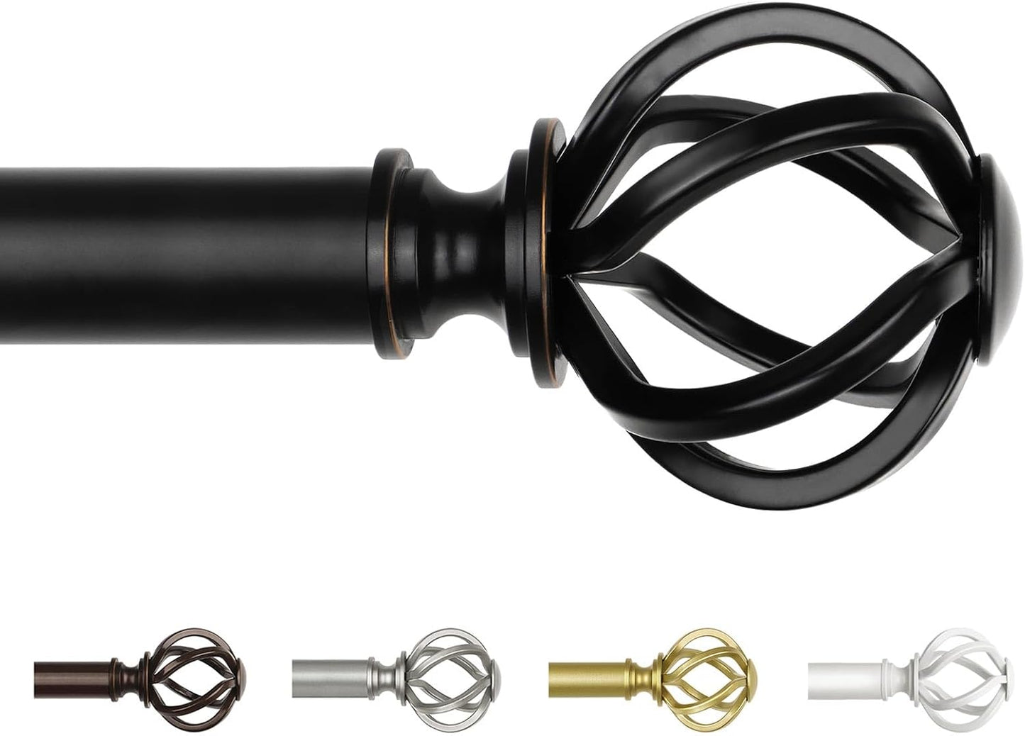Antique Silver Curtain Rod 32 to 58 Inches (2.6 to 4.8 ft), USFOOK 7/8 Curtain Rods for Windows, Telescoping Splicing Drapery Rods with Twisted Cage Finials