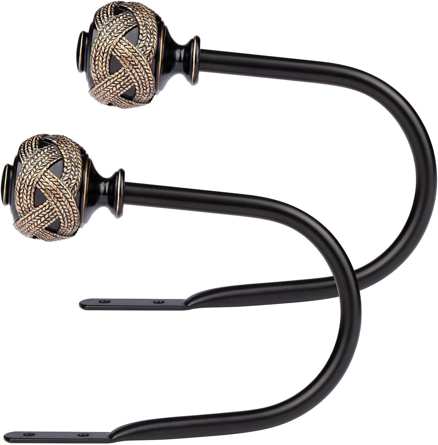 2 Pack Bronze Curtain Holdbacks, Decorative Window Drapery Tiebacks (2 Pack/1 Pair), Curtain Tie Back Hooks for Wall with Leaf Finials (4.3" L x 3.3" W)