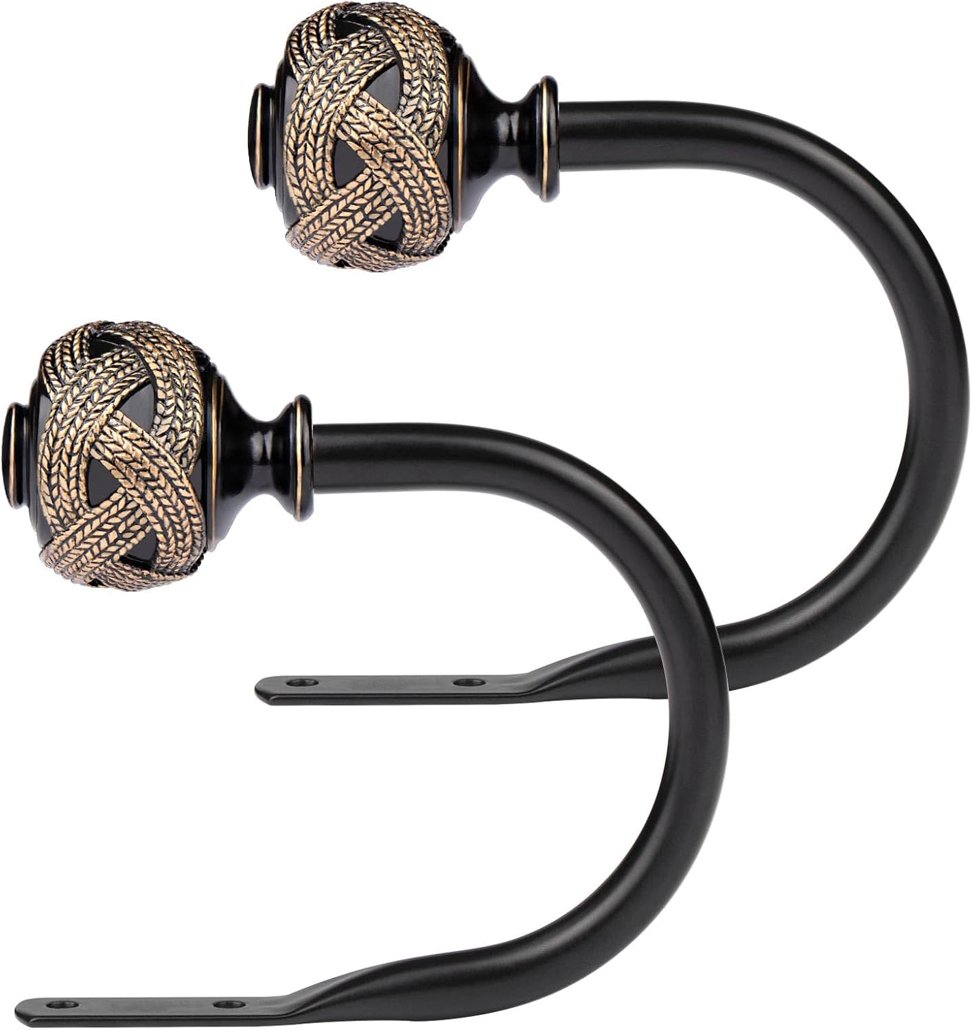 2 Pack Bronze Curtain Holdbacks, Decorative Window Drapery Tiebacks (2 Pack/1 Pair), Curtain Tie Back Hooks for Wall with Leaf Finials (4.3" L x 3.3" W)