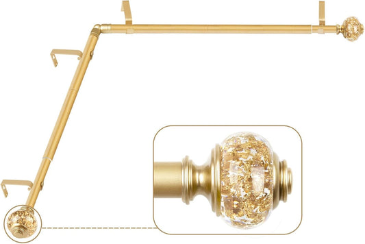 Corner Curtain Rods for Windows 48 to 84, USFOOK 3/4 Center Rod for Windows, Gold Decorative Drapery Rods 32 to 86 Inch with Bling Finials