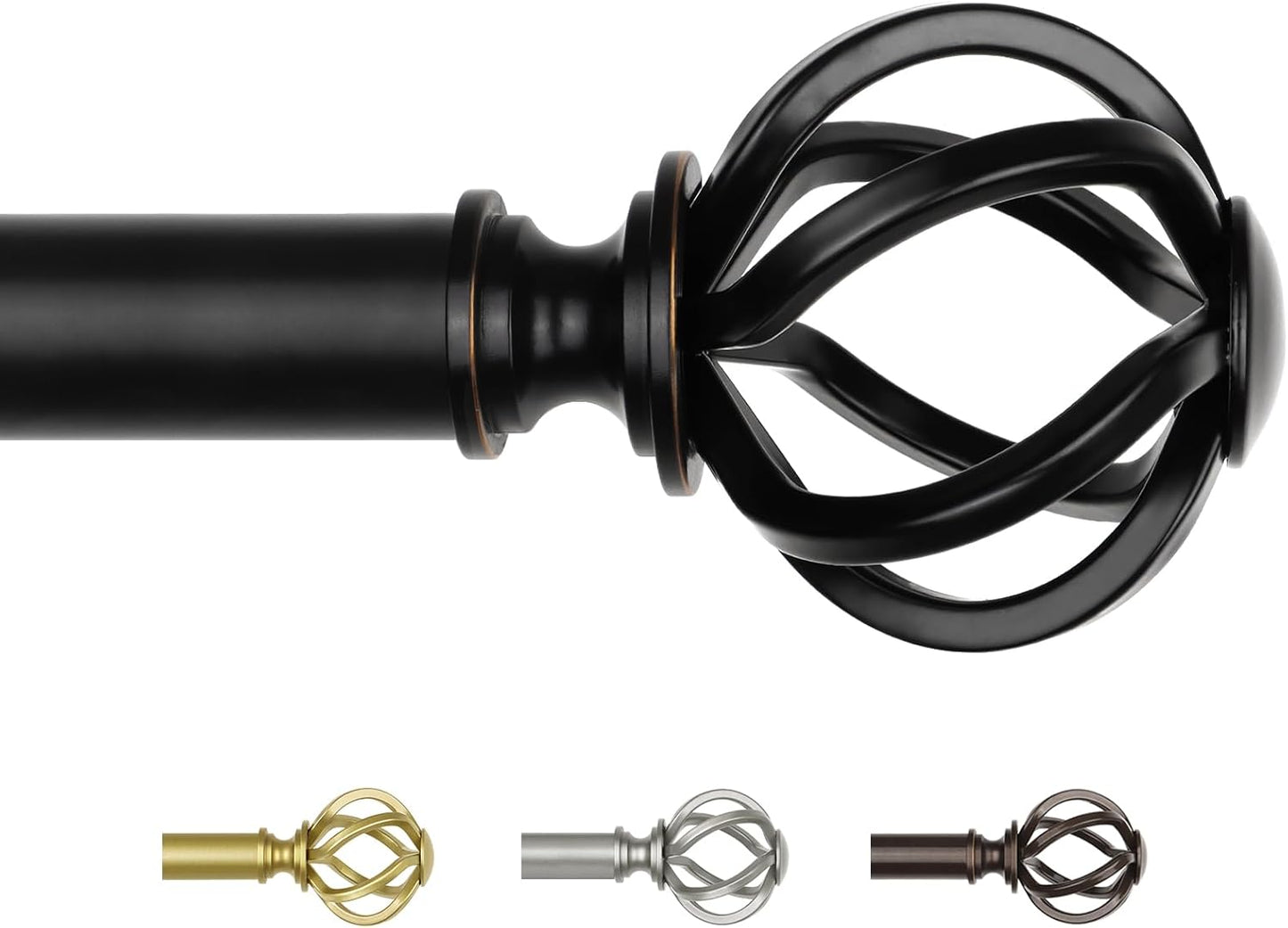 Antique Silver Curtain Rod 32 to 58 Inches (2.6 to 4.8 ft), USFOOK 7/8 Curtain Rods for Windows, Telescoping Splicing Drapery Rods with Twisted Cage Finials