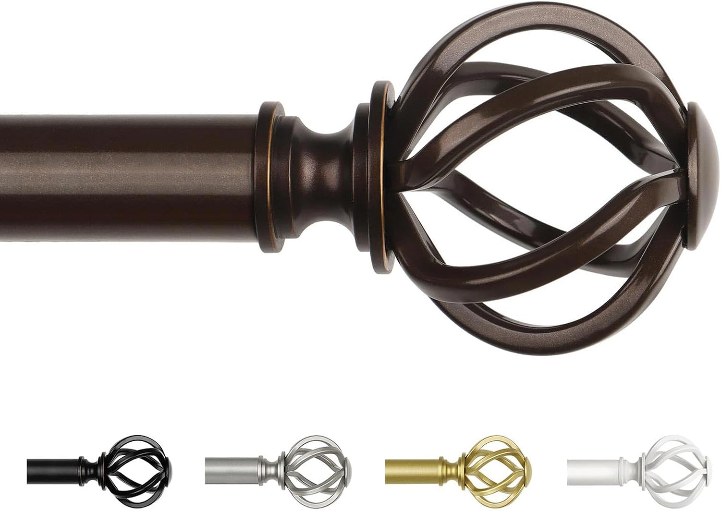 Antique Silver Curtain Rod 32 to 58 Inches (2.6 to 4.8 ft), USFOOK 7/8 Curtain Rods for Windows, Telescoping Splicing Drapery Rods with Twisted Cage Finials