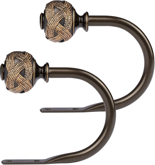 2 Pack Bronze Curtain Holdbacks, Decorative Window Drapery Tiebacks (2 Pack/1 Pair), Curtain Tie Back Hooks for Wall with Leaf Finials (4.3" L x 3.3" W)