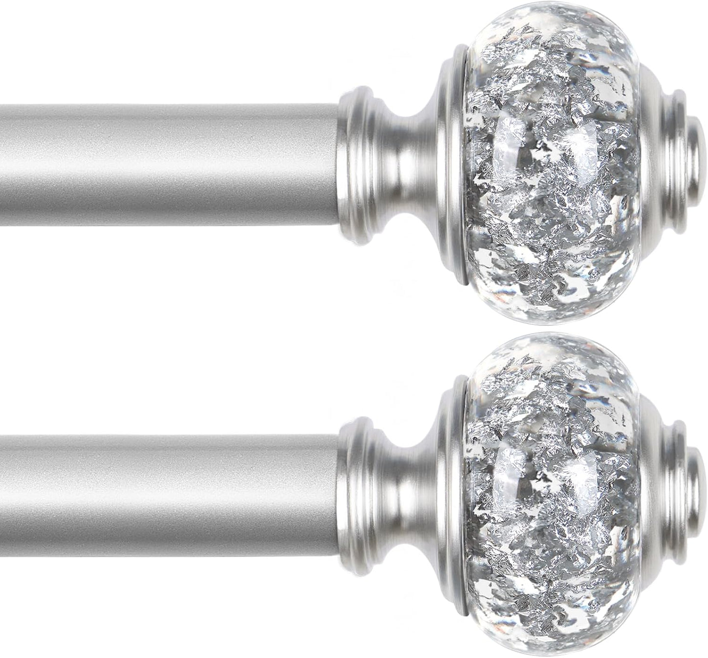 Curtain Rod 32 to 58 Inches (2.6-4.8ft), USFOOK 7/8 inch Telescoping Splicing Curtain rods for Windows 20 to 54 inches, Silver Decorative Drapery Rods for Home with Translucent Finials