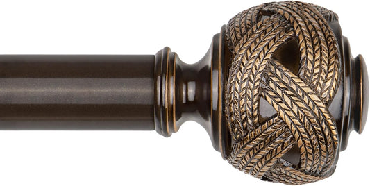 Bronze Curtain Rod 32 to 58 Inches (2.6 to 4.8 ft), USFOOK 7/8 Inch Telescoping Splicing Curtain Rods for Windows 20 to 53 Inch, Drapery Rods with Leaf Finials