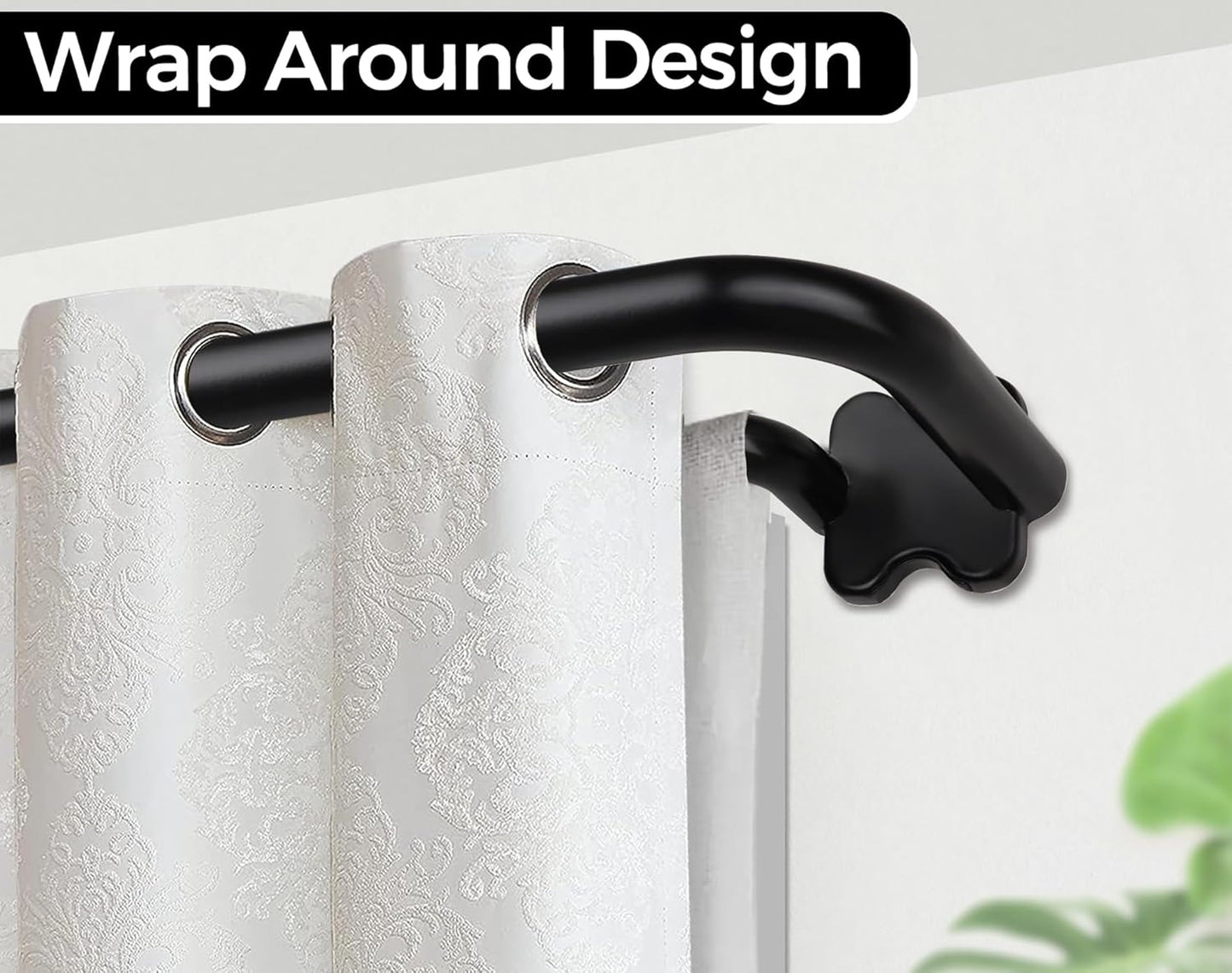 Black Double Curtain Rods, USFOOK Blackout Wrap Around Curtain Rods for Windows 32 to 58 Inch, 6/8 Inch Room Darkening Curtain Rod