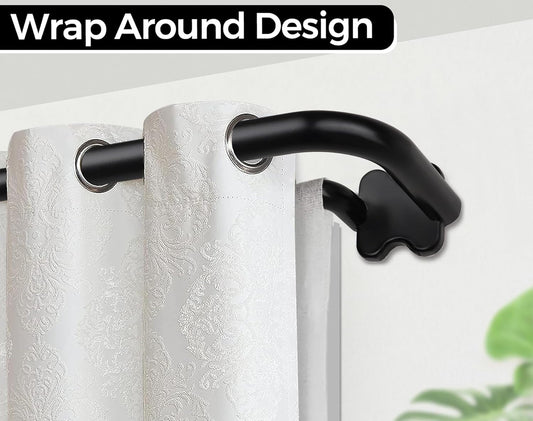 Black Double Curtain Rods, USFOOK Blackout Wrap Around Curtain Rods for Windows 32 to 58 Inch, 6/8 Inch Room Darkening Curtain Rod