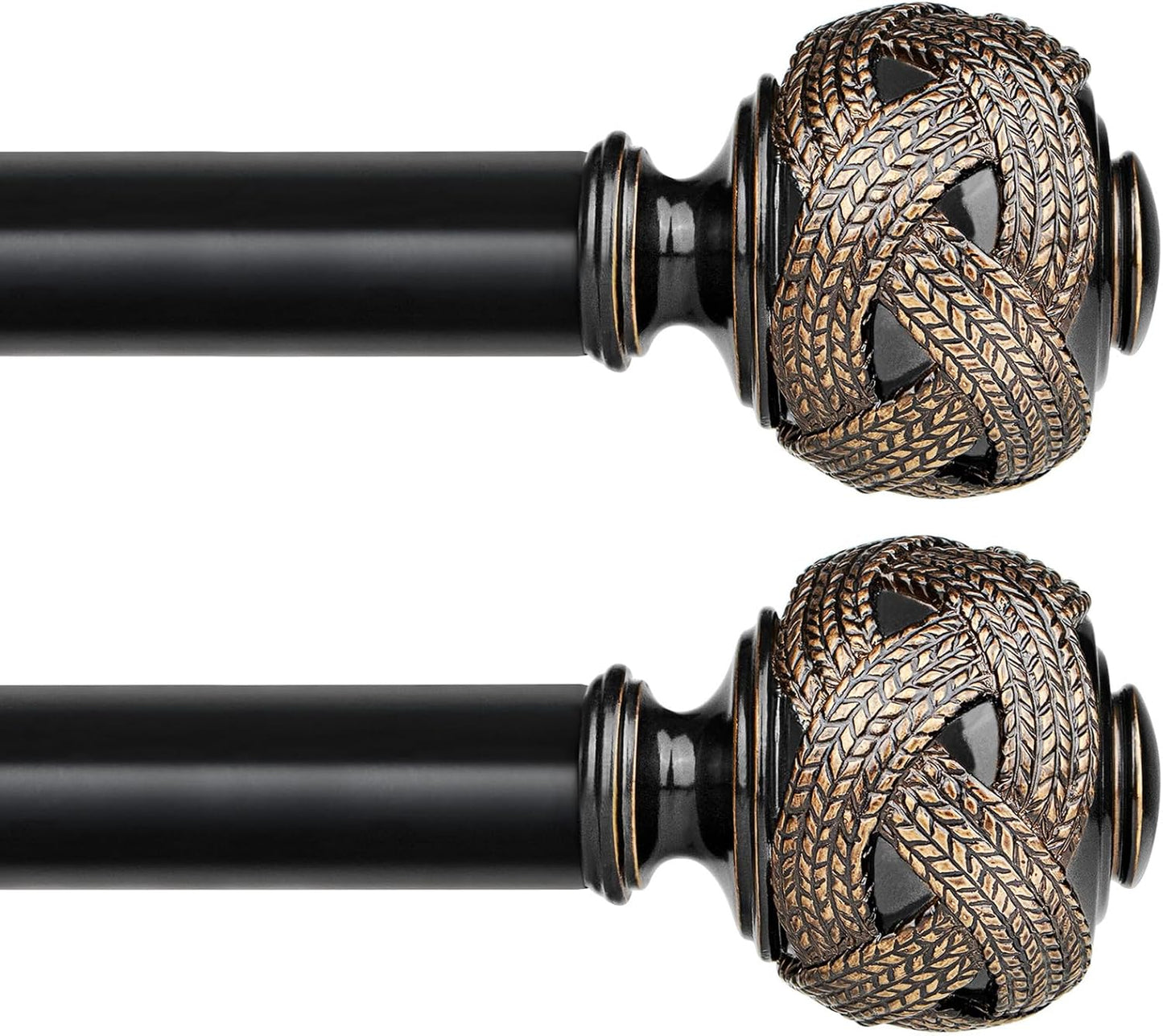 Bronze Curtain Rod 32 to 58 Inches (2.6 to 4.8 ft), USFOOK 7/8 Inch Telescoping Splicing Curtain Rods for Windows 20 to 53 Inch, Drapery Rods with Leaf Finials