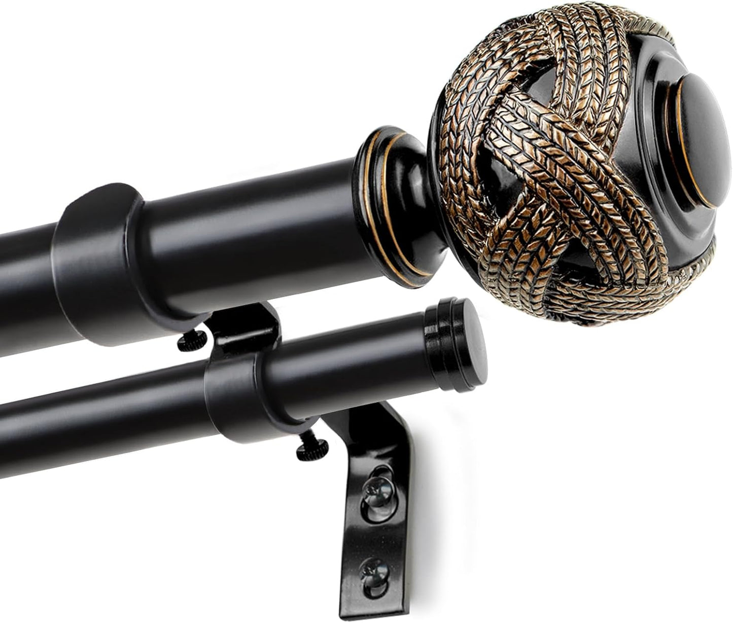 1 Inch Double Curtain Rods 72 to 144 Inches (6 to 12 ft), USFOOK Bronze Drapery Rods for Windows 69 to 140 Inches, Telescoping Dual Curtain Rod with Woven Leaf Finials