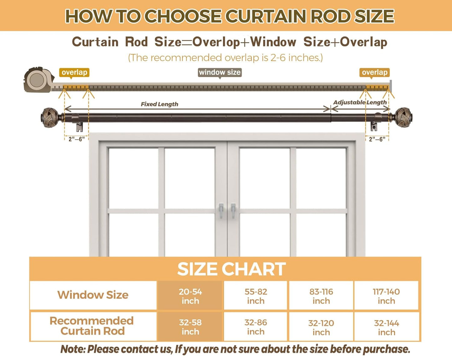 Bronze Curtain Rod 32 to 58 Inches (2.6 to 4.8 ft), USFOOK 7/8 Inch Telescoping Splicing Curtain Rods for Windows 20 to 53 Inch, Drapery Rods with Leaf Finials