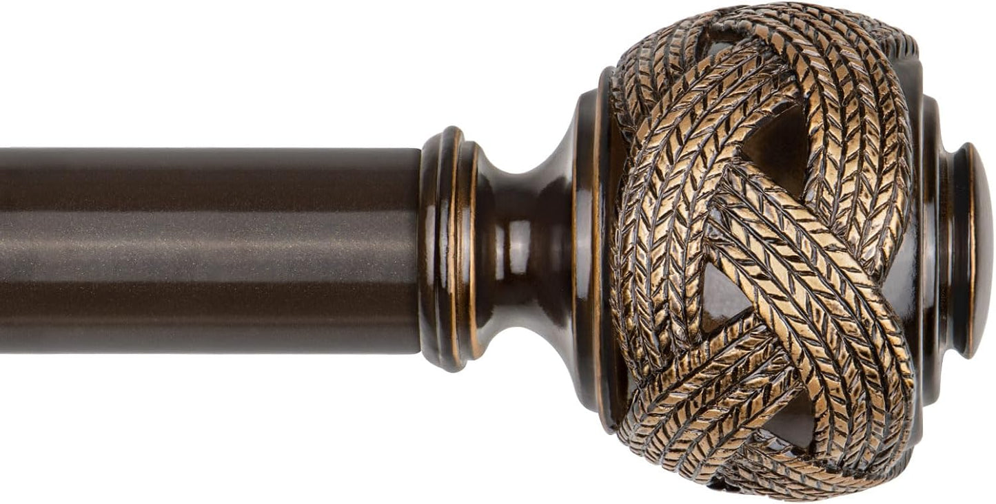 Bronze Curtain Rod 32 to 58 Inches (2.6 to 4.8 ft), USFOOK 7/8 Inch Telescoping Splicing Curtain Rods for Windows 20 to 53 Inch, Drapery Rods with Leaf Finials