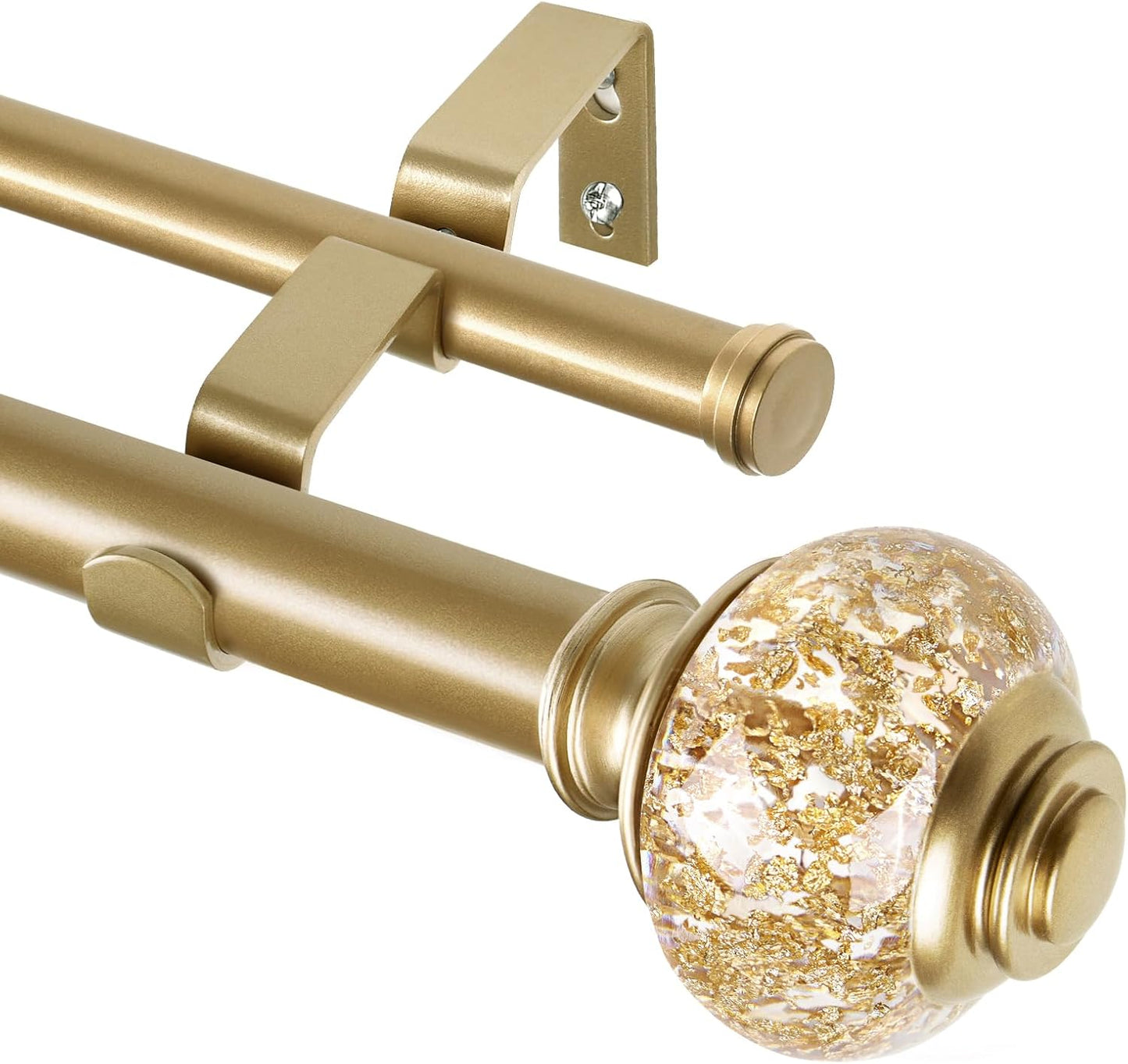 1 Inch Gold Double Curtain Rods 72 to 144 Inches (6 to 12 ft), USFOOK Drapery Rods for Windows, Telescoping Dual Curtain Rod with Luxury Translucent Finials