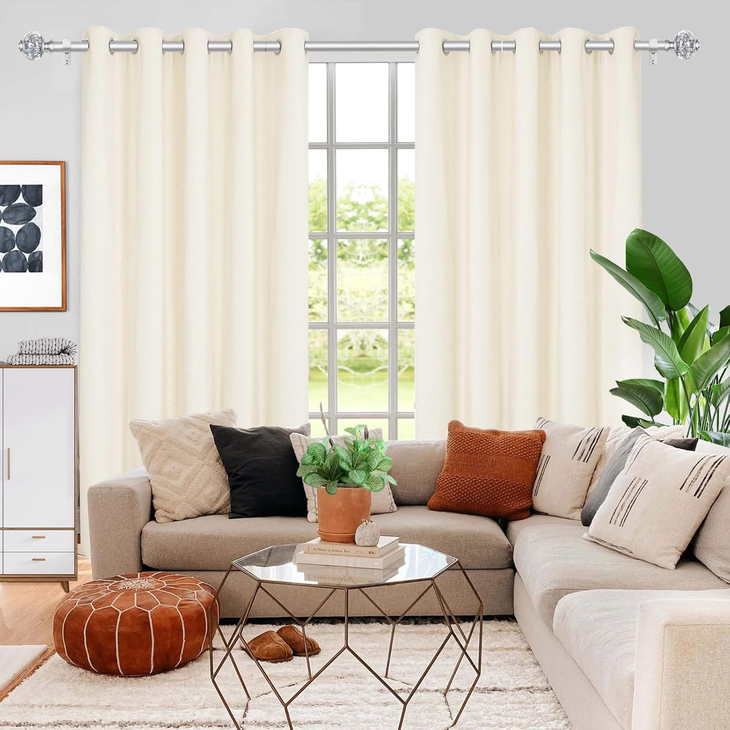 Curtain Rod 32 to 58 Inches (2.6-4.8ft), USFOOK 7/8 inch Telescoping Splicing Curtain rods for Windows 20 to 54 inches, Silver Decorative Drapery Rods for Home with Translucent Finials