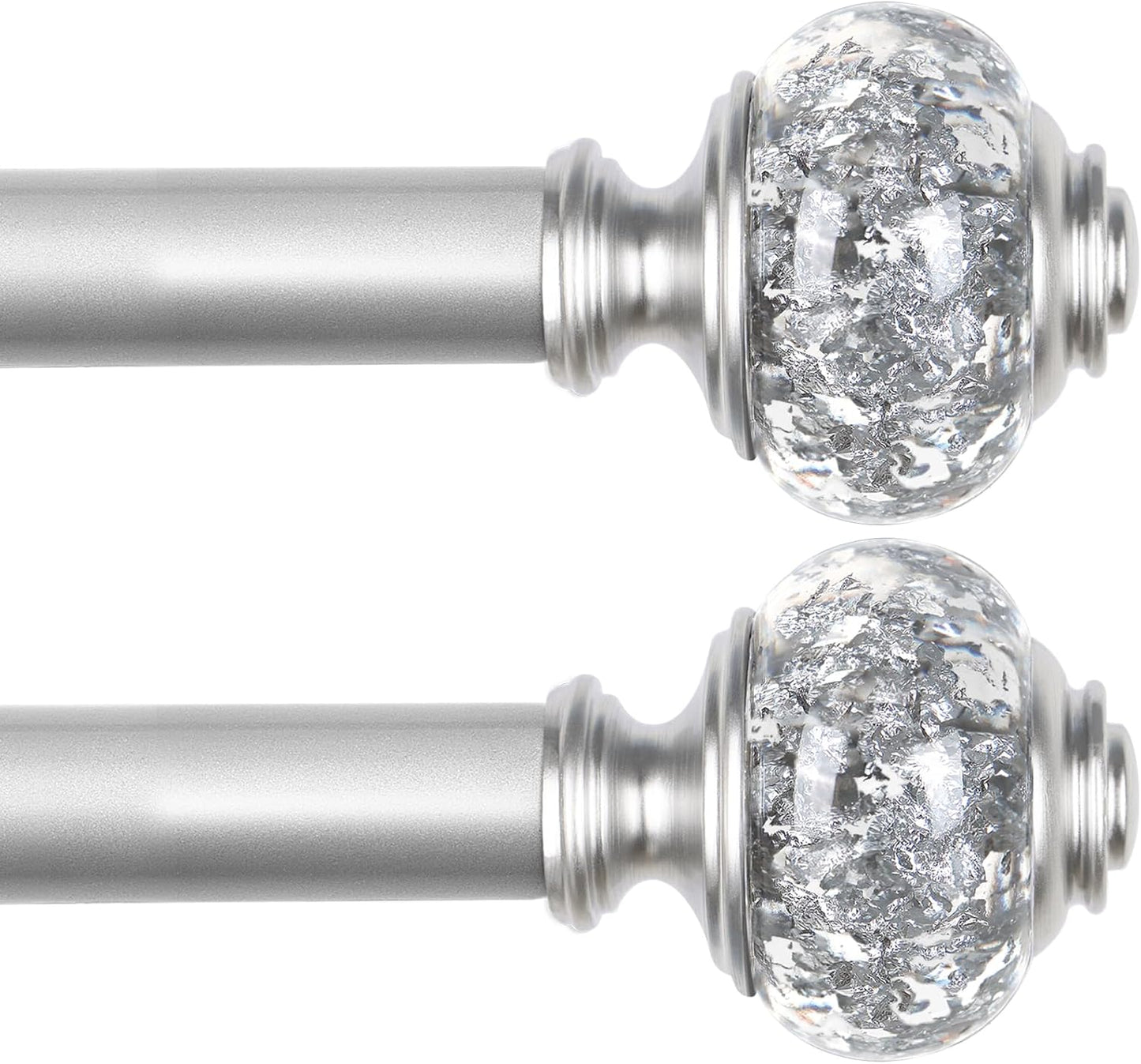 Curtain Rod 32 to 58 Inches (2.6-4.8ft), USFOOK 7/8 inch Telescoping Splicing Curtain rods for Windows 20 to 54 inches, Silver Decorative Drapery Rods for Home with Translucent Finials