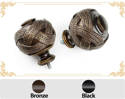 Bronze Curtain Rod 32 to 58 Inches (2.6 to 4.8 ft), USFOOK 7/8 Inch Telescoping Splicing Curtain Rods for Windows 20 to 53 Inch, Drapery Rods with Leaf Finials