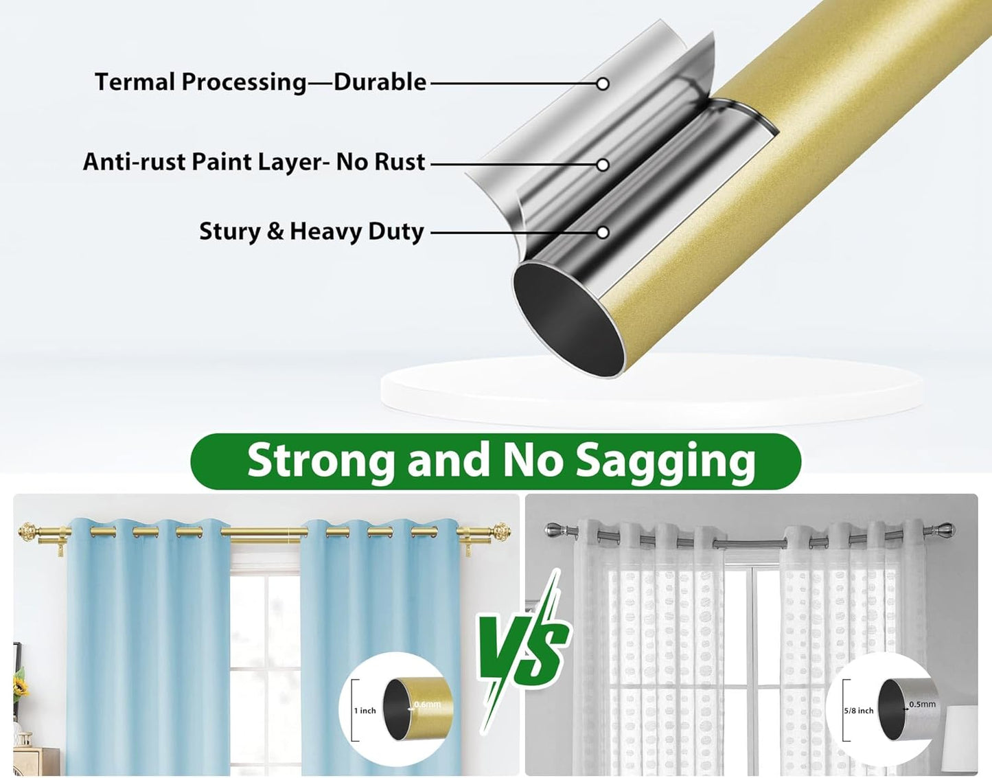 1 Inch Gold Double Curtain Rods 72 to 144 Inches (6 to 12 ft), USFOOK Drapery Rods for Windows, Telescoping Dual Curtain Rod with Luxury Translucent Finials
