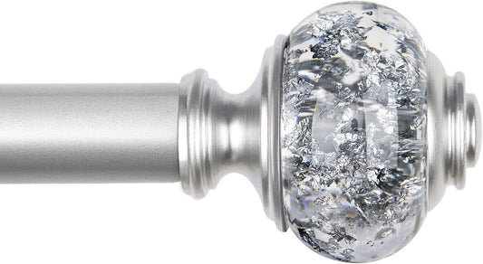 2 Pack Window Treatment Finials for 1 or 7/8 Inch Curtain Rods, Silver Drapery Rods Replacement Finials with M6 Screws, Translucent Finials Embedded with Silver Foil