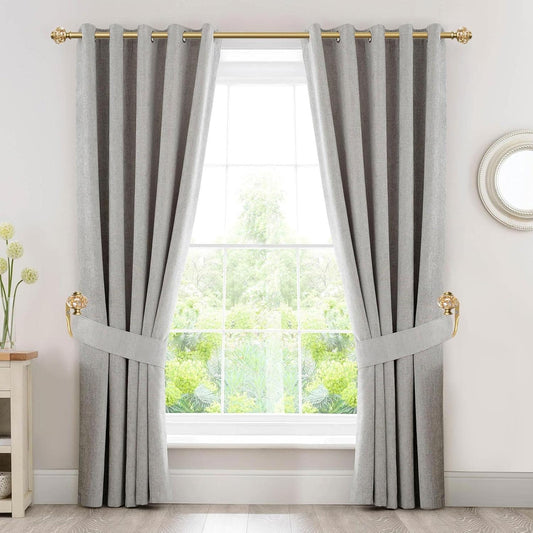 2 Pack Curtain Holdbacks, USFOOK Decorative Window Drapery Tiebacks (2 Pack/1 Pair), Curtain Tie Back Hooks for Wall with Gold Translucent Finials (4.3" L x 3.4" W)
