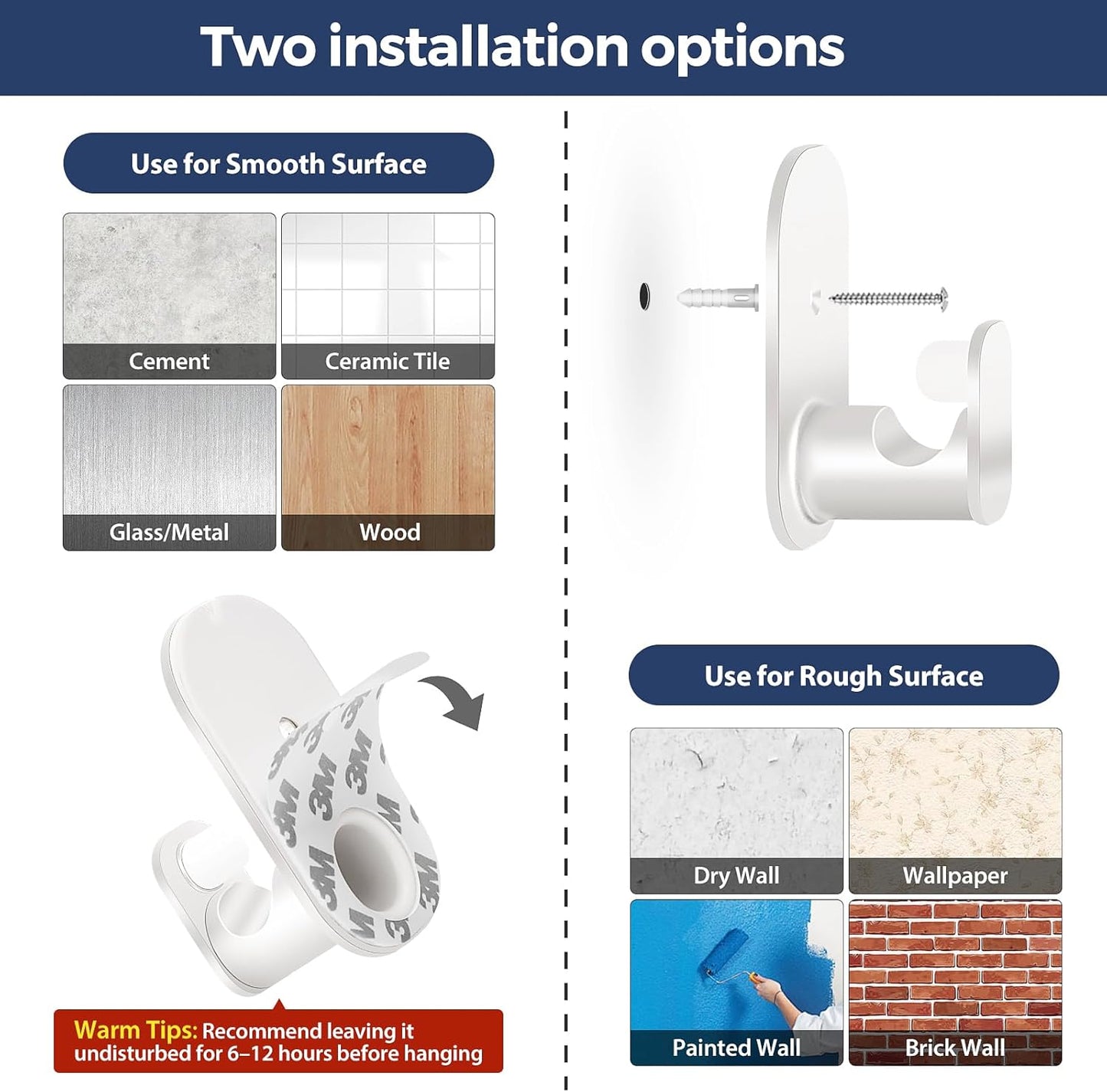 2 Pack Curtain Rods for Windows No Drilling 16 to 30 inch, USFOOK 5/8 Inch No Drill Curtain Rod with 3M Adhesive Brackets, Apartment Friendly Drapery Rods with Round Finials