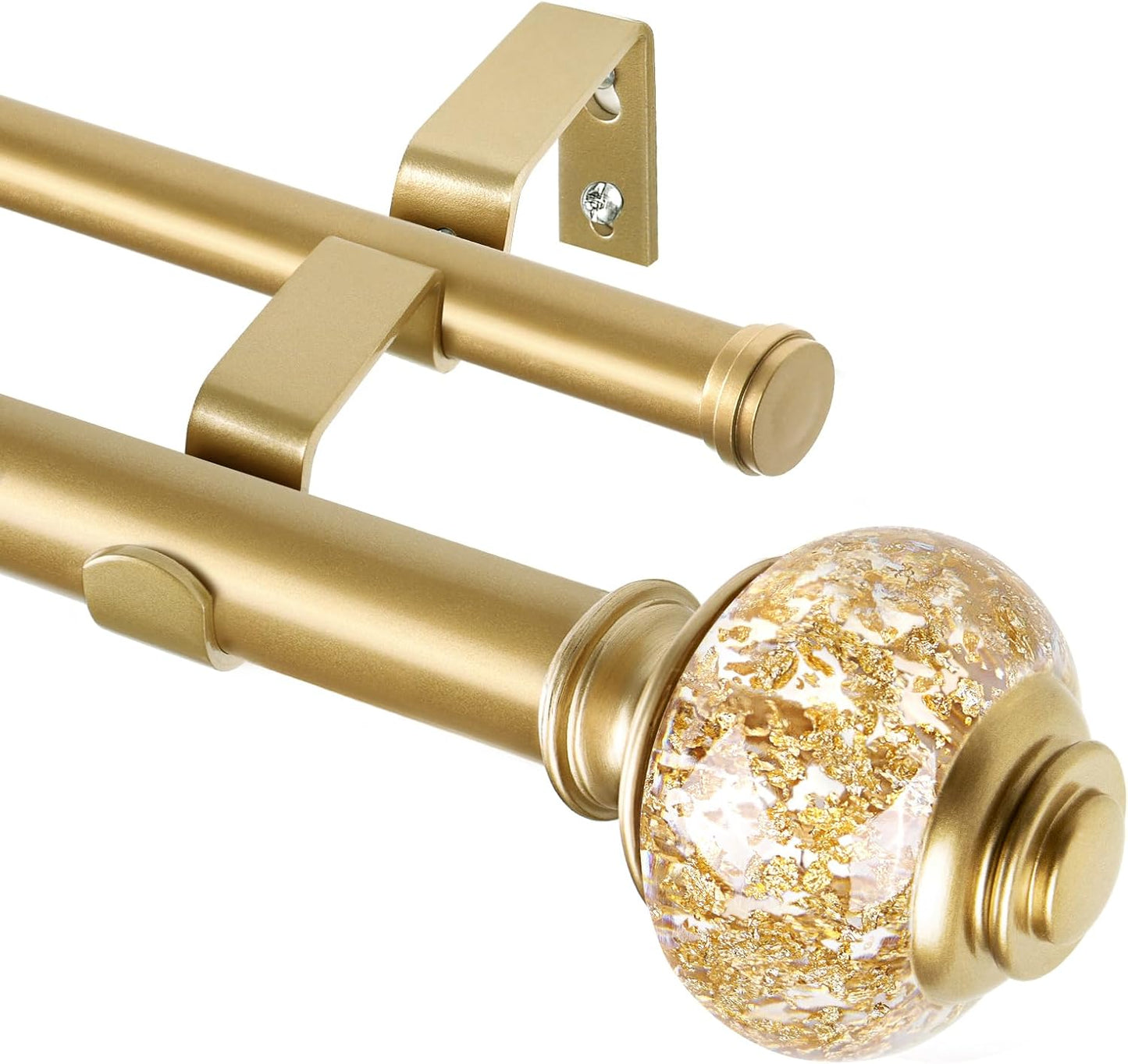 1 Inch Gold Double Curtain Rods 72 to 144 Inches (6 to 12 ft), USFOOK Drapery Rods for Windows, Telescoping Dual Curtain Rod with Luxury Translucent Finials