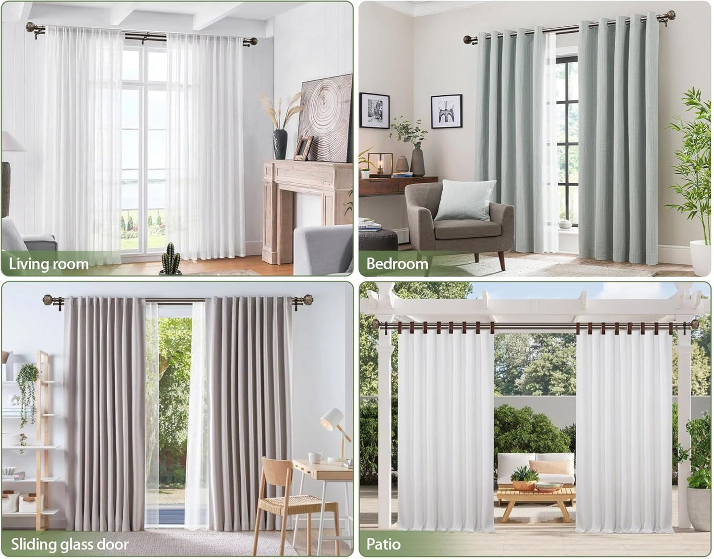 1 Inch Double Curtain Rods 72 to 144 Inches (6 to 12 ft), USFOOK Bronze Drapery Rods for Windows 69 to 140 Inches, Telescoping Dual Curtain Rod with Woven Leaf Finials
