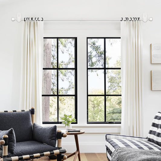 2 Pack Curtain Rods for Windows No Drilling 16 to 30 inch, USFOOK 5/8 Inch No Drill Curtain Rod with 3M Adhesive Brackets, Apartment Friendly Drapery Rods with Round Finials