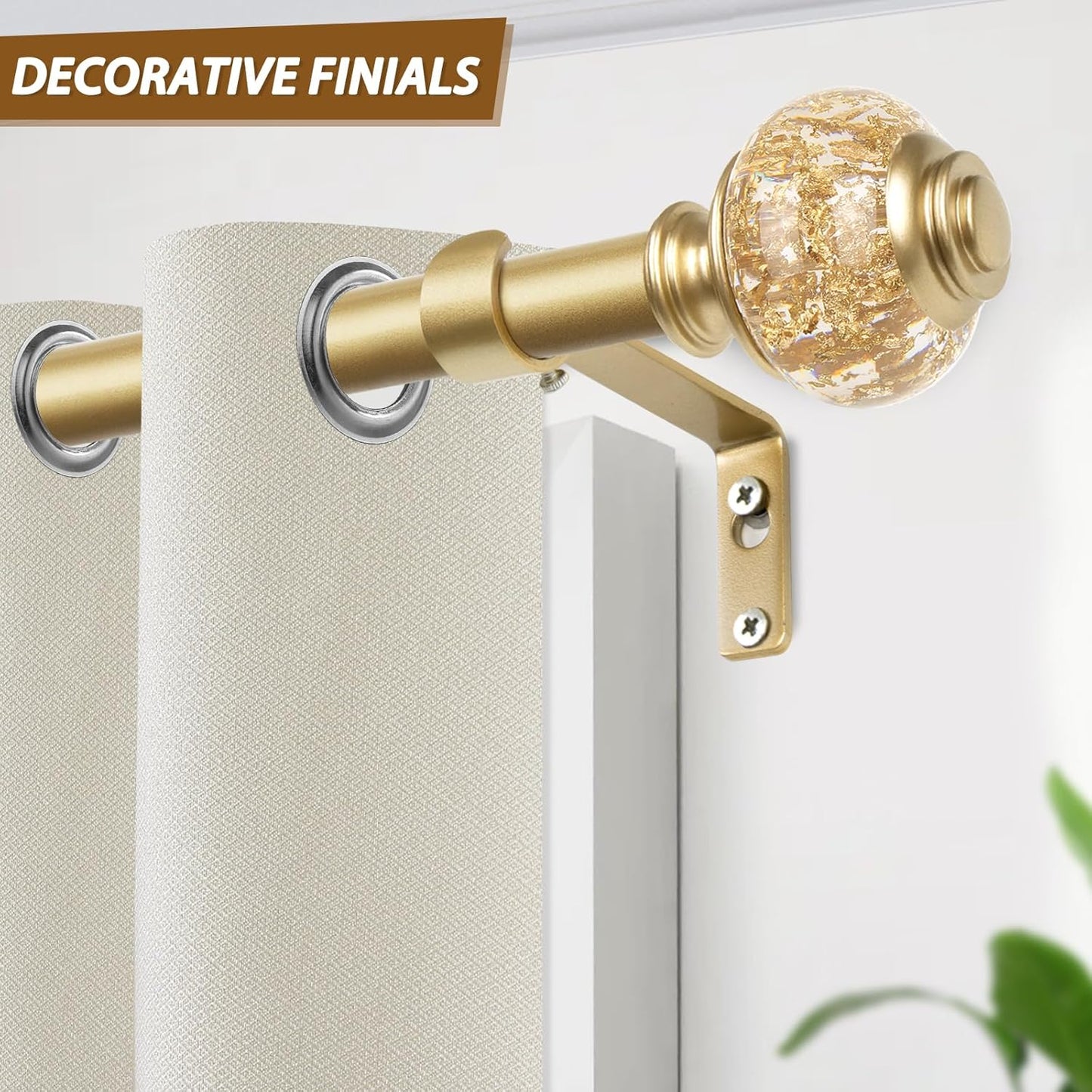 Bay Window Curtain Rods, USFOOK Gold Curtain Rods for Bay windows 32 to 86 Inch (Center Rod), 32 to 58 Inch Side Rod for windows, Decorative Drapery Rods with Bling Finials